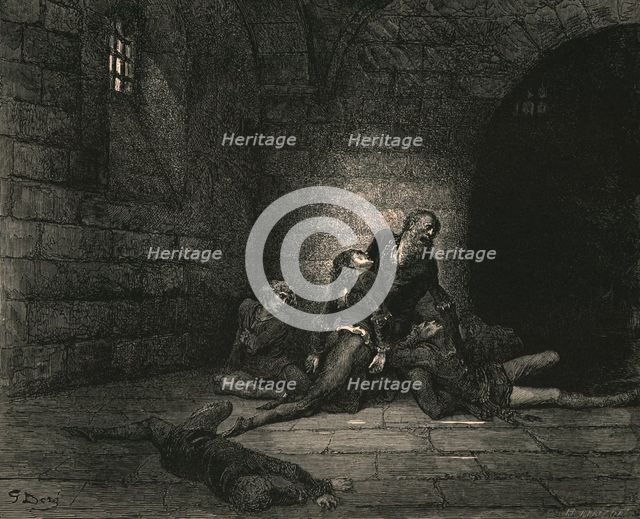 "Then Geddo at my feet outstretch'd did fling him, crying, 'Hast no help for me my father!'", c1890. Creator: Gustave Doré.