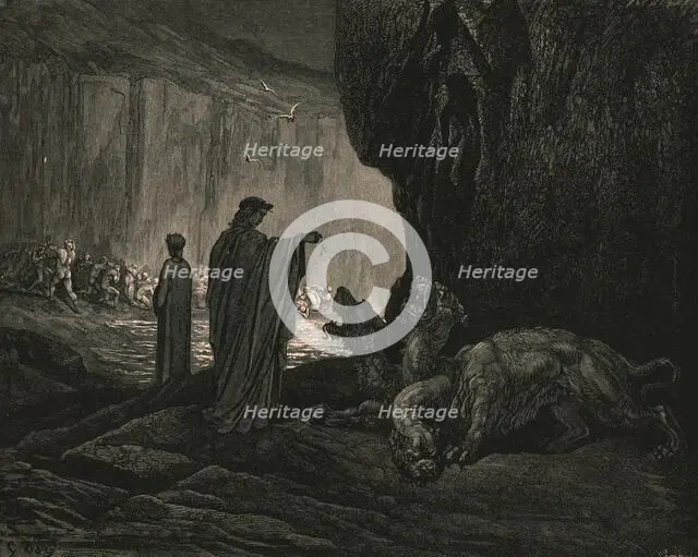 'Then my guide, his palms expanding on the ground', c1890. Creator: Gustave Doré.