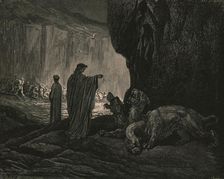 Then my guide, his palms expanding on the ground c1890. Creator: Gustave Doré