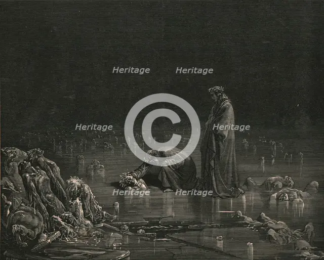 'Then seizing on his hinder scalp, I cried: "Name thee, or not a hair shall tarry here"', c1890.  Creator: Gustave Doré.