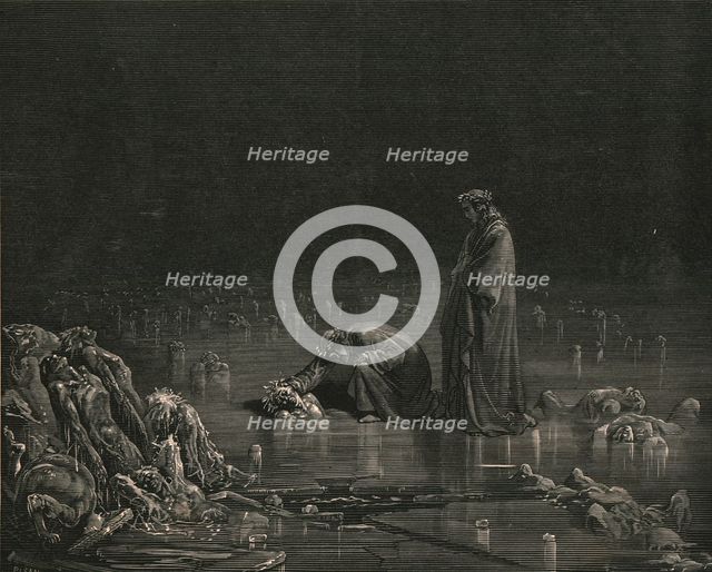 'Then seizing on his hinder scalp, I cried: "Name thee, or not a hair shall tarry here"', c1890.  Creator: Gustave Doré.