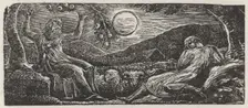 Thenot and Colinet Converse Seated between Two Trees, 1821. Creator: William Blake