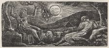 Thenot and Colinet Converse Seated between Two Trees, 1821. Creator: William Blake