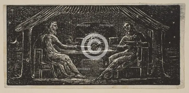 Thenot and Colinet Eat Their Evening Meal, from Thornton's Pastorals of Virgil, 1821. Creator: William Blake.