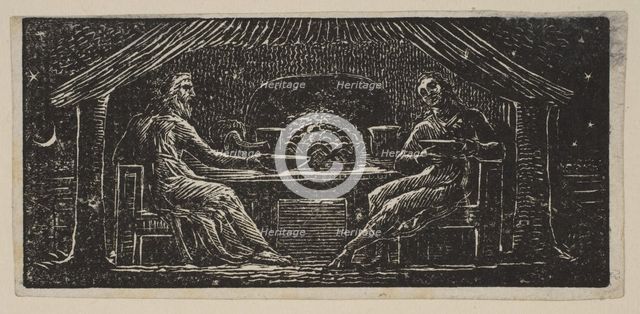 Thenot and Colinet Eat Their Evening Meal, from Thornton's Pastorals of Virgil, 1821. Creator: William Blake.