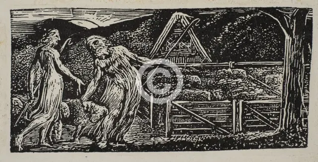 Thenot and Colinet Lead Their Flocks Together, from Thornton's Pastorals of Virgil, 1821. Creator: William Blake.