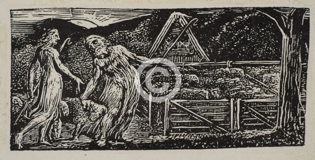Thenot and Colinet Lead Their Flocks Together, from Thornton's Pastorals of Virgil, 1821. Creator: William Blake.