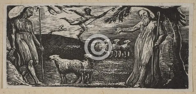 Thenot Remonstrates with Colinet, Lightfoot in the Background, from Thornton's Pastorals o..., 1821. Creator: William Blake.