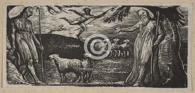 Thenot Remonstrates with Colinet, Lightfoot in the Background, from Thornton's Pastorals o..., 1821. Creator: William Blake.