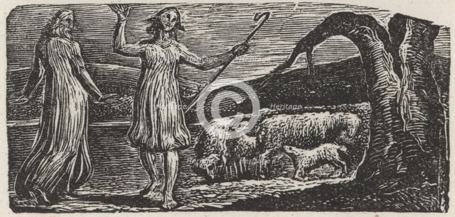 Thenot with Colinet Waving his Arms in Sorrow, 1821. Creator: William Blake.