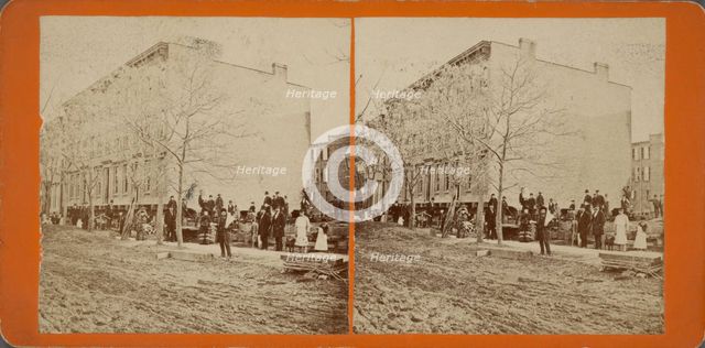 These 4 houses were moved 175 feet, without any injury to them whatever, c1850-1930. Creator: Unknown.