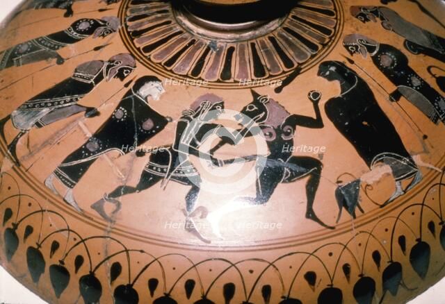Theseus and the Minotaur on the lid of a Greek Dish, c5th century BC. Artist: Unknown.