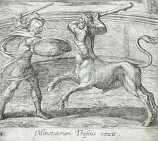 Theseus and the Minotaur, published 1606. Creators: Antonio Tempesta, Wilhelm Janson