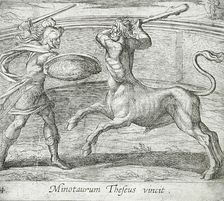 Theseus and the Minotaur, published 1606. Creators: Antonio Tempesta, Wilhelm Janson