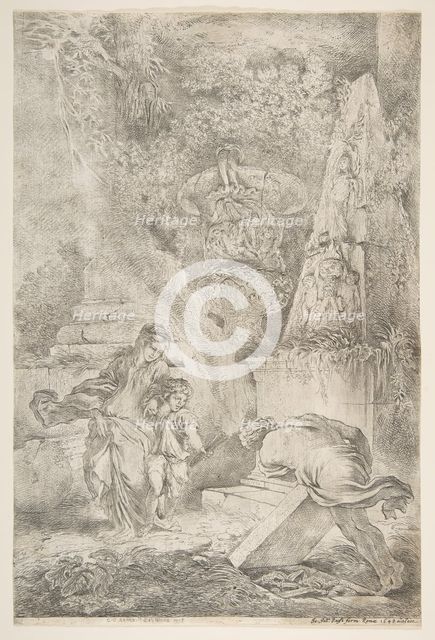 Theseus finding his father's arms, 1645 (published 1648). Creator: Giovanni Benedetto Castiglione.