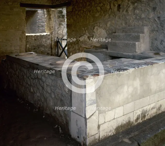 Thermopolium, commercial establishment (restaurant), Herculaneum, Italy, 2002.  Creator: LTL.