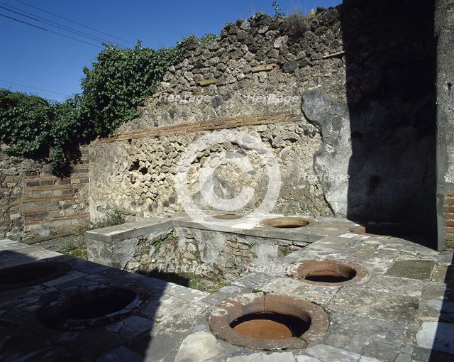 Thermopolium, Via Austali with Vicolo Storto, Pompeii, Italy, 2002.  Creator: LTL.