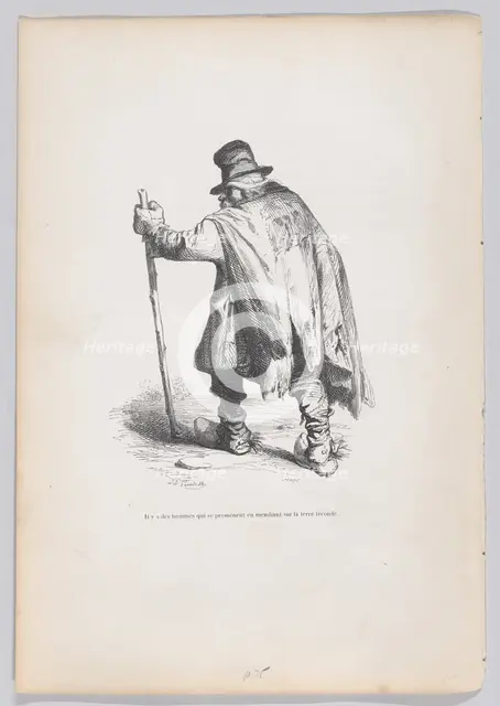 There are men who walk around begging on fertile ground from Scenes from the Privat..., ca. 1837-47. Creator: Joseph Hippolyte Jules Caque.