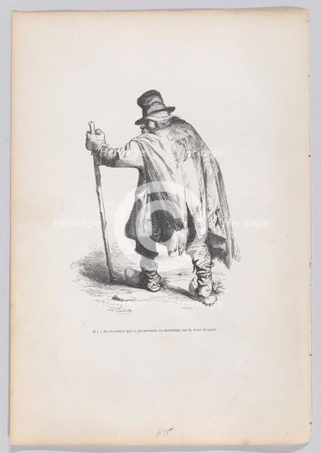 There are men who walk around begging on fertile ground from Scenes from the Privat..., ca. 1837-47. Creator: Joseph Hippolyte Jules Caque.