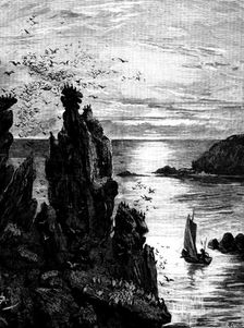 There in the dying light the puffins swam...and seagulls screamed...overhead, 1890. Creator: R. Taylor