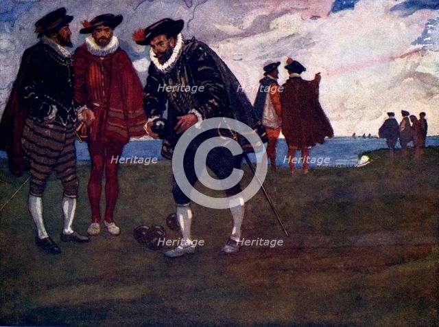 'There is time to finish the game and beat the Spaniards too, said Drake', 1588, (1905). Artist: A S Forrest