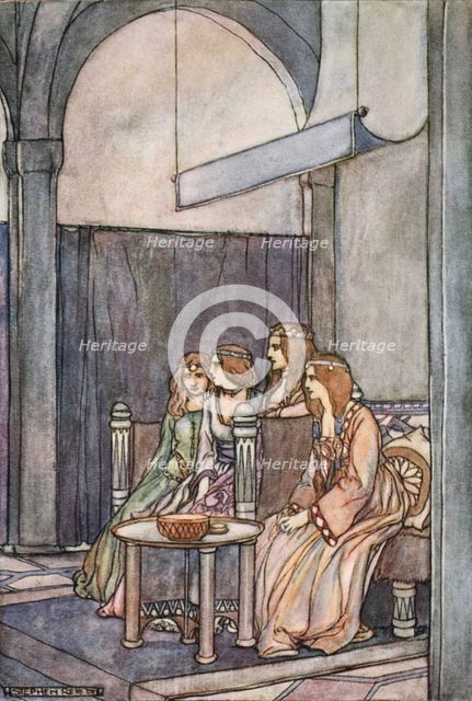 'There sat the three maidens with the Queen', c1910.  Creator: Stephen Reid.