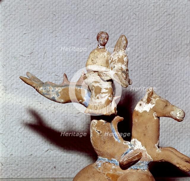 Thetis riding a sea monster bringing the Helmet of Achilles, late 4th century BC. Artist: Unknown.