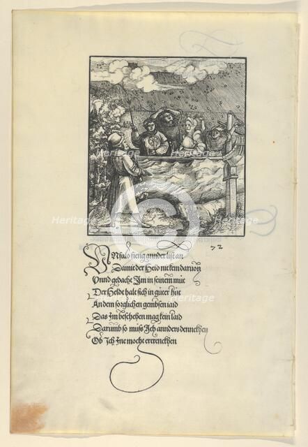 Theurerdanck's Ship Endangered by Hail and Storm, from Theuerdanck, 1517. Creator: Hans Schäufelein the Elder.