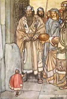 They all trooped out, lords and ladies, to view the wee man c1910. Creator: Stephen Reid