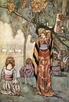 They made an encampment and the swans sang to them c1910. Creator: Stephen Reid