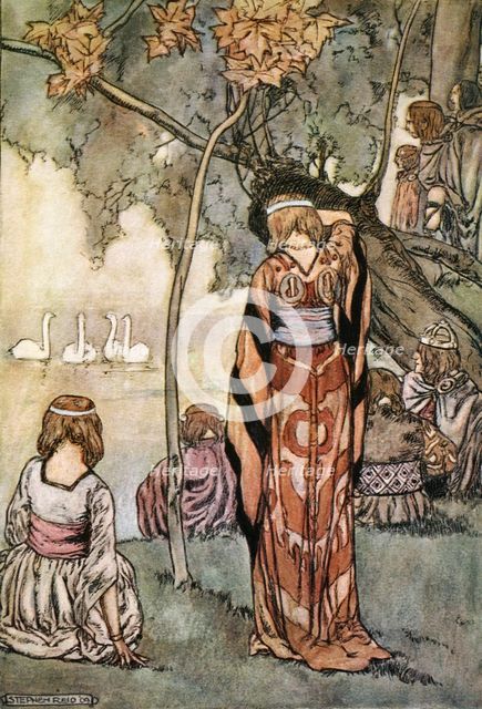 'They made an encampment and the swans sang to them', c1910.  Creator: Stephen Reid.