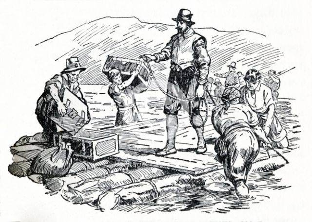 'They Made Rough Rafts of Tree-Trunks', c1929.  Creators: Howard Davie, Harry Payne.