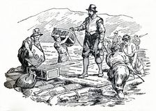 They Made Rough Rafts of Tree-Trunks c1929. Creators: Howard Davie, Harry Payne