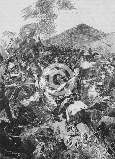 'They Plunged into the Seething Mass of Painted and Befeathered Red Men', 1902. Artist: Unknown.