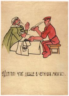 They prefer to tinker with ink, getting thenselves all dirty, 1920. Artist: Malyutin, Ivan Andreevich (1890-1932)