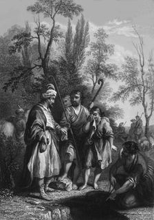 They "sold Joseph to the Ishmeelites for twenty pieces of silver" (mid-late 19th century). Creator: Alfred Heath