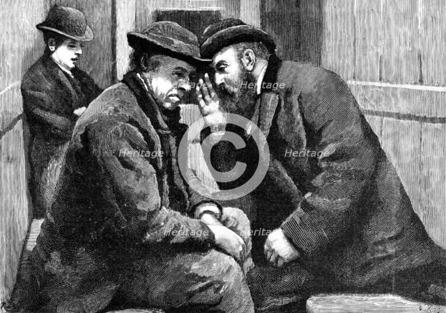 They spoke to one another in hoarse whispers, and seemed to be on intimate terms, 1883. Creator: R. Taylor.