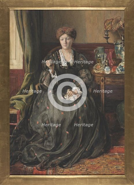 Thinking, Portrait of Emma Madox Brown, c. 1870. Creator: Catherine Madox Brown (British, 1850-1927).