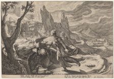 Thisbe Frightened by the Lion, c. 1615. Creator: Goltzius, Workshop of Hendrick, after Hendrick Gol