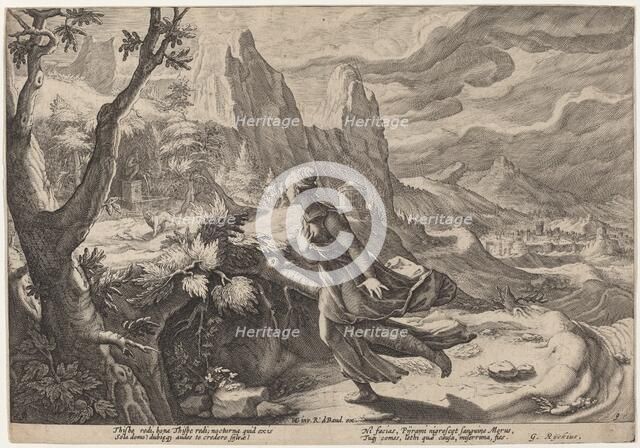 Thisbe Frightened by the Lion, c. 1615. Creator: Goltzius, Workshop of Hendrick, after Hendrick Gol.