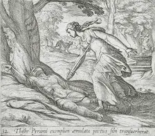 Thisbe Killing Herself, published 1606. Creators: Antonio Tempesta, Wilhelm Janson