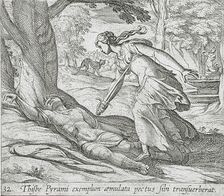 Thisbe Killing Herself, published 1606. Creators: Antonio Tempesta, Wilhelm Janson