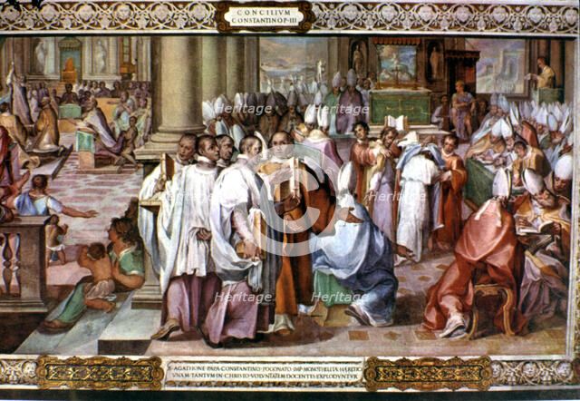 Third Council of Constantinople, held between 680-681 a.C. under Pope Agaton and reign of Constan…