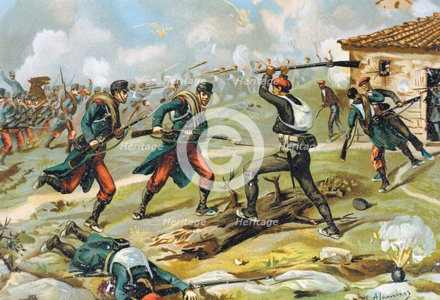 Third Carlist War (1872 - 1876), Battle of Murrieta in San Pedro Abanto in 1874, drawing of the t…