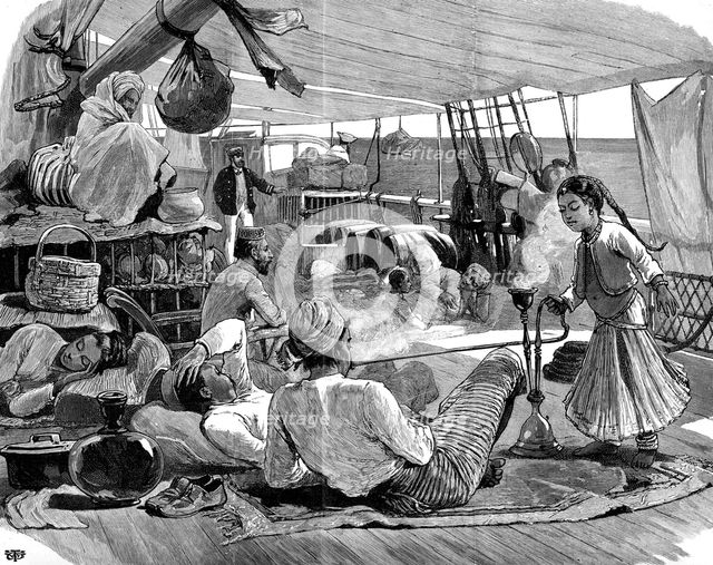 Third class on board the 'Kilwa', Brindisi to Burma, 1886. Artist: Unknown