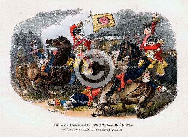 Third Horse, or Carabiniers, at the Battle of Warburg, 31st July 1760. Artist: Unknown