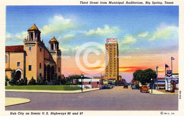 Third Street from the Municipal Auditorium, Big Spring, Texas, USA, 1940. Artist: Unknown