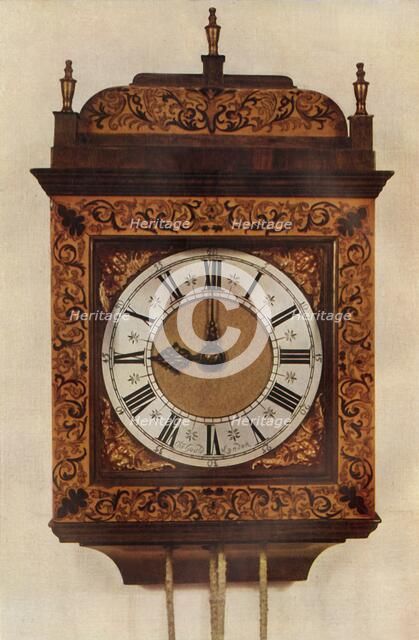 'Thirty-Hour Striking Hanging Clock in Inlaid Marqueterie Case', 1947. Creator: Unknown.