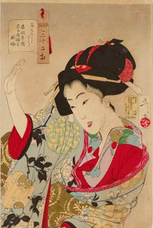 Thirty-Two Aspects of Women: Disagreeable - Habits of a young woman of Nagoya in the Ansei... 1888. Creator: Tsukioka Yoshitoshi