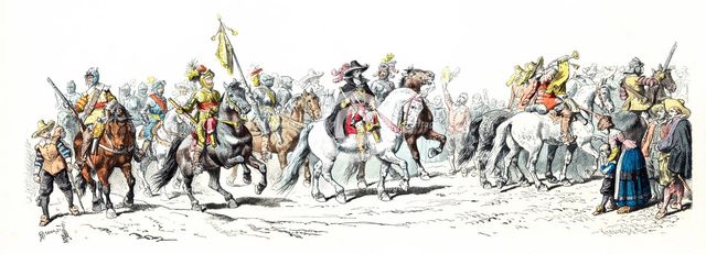 Thirty Years War. Entry of Albrecht Eusebius Wallenstein (1583-1634) in Nuremberg. Czech military…